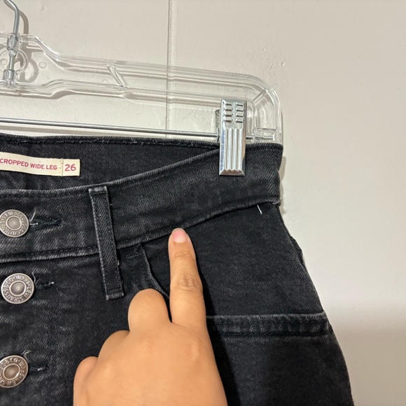 Levis Mile High Cropped Wide Leg Jeans Womens Button Fly Black Distressed Sz 26 - Picture 6 of 10